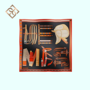 Hermès Lettres Equestres Scarf 90 black /orange /brown