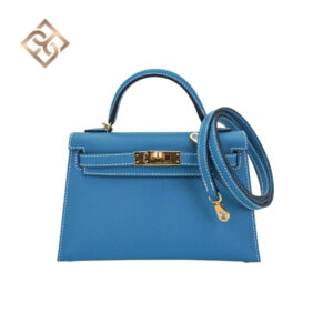 Hermès Mini Kelly 20 Bag Sellier New Blue Jean Epsom Leather with Gold Hardware