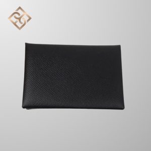 Hermes Calvi Black Card Holder Epsom Leather