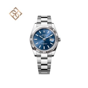 Datejust 41 Oyster, 41 mm, Oystersteel and white gold, Bright blue, Oyster - 126334