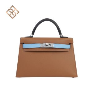Hermès Mini Kelly II Gold, Ecorce, Celeste, Epsom Palladium hardware K