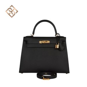 Hermès Kelly Sellier 28 Black Epsom Gold Hardware