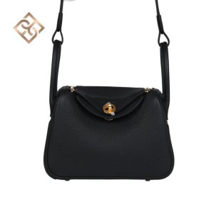 Hermès Mini Lindy Black Clemence Gold Hardware
