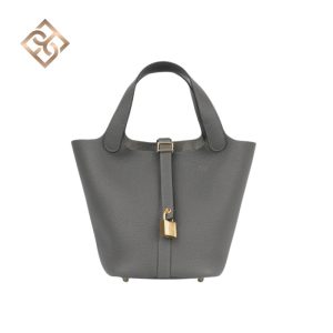 Hermès Picotin Lock 18 Clemence Graphite  Gold Hardware