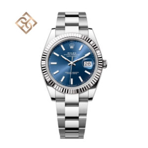 Datejust 41 Oyster, 41 mm, Oystersteel and white gold, Bright blue, Oyster - 126334