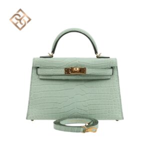 Hermès Kelly Sellier 20 Vert D'Eau Matte Porosus Crocodile Gold Hardware