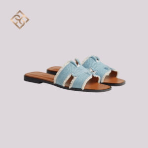 Hermès Oran Sandal - Bleu Clair Fringed Denim