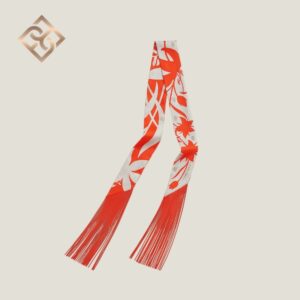 Hermès Twilly Bouquet Final leather fringe - Gris perle / Vermillon